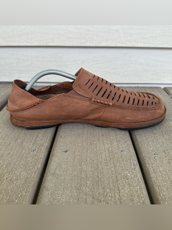 OluKai Moloa Kohana II Men\'s Size 11 Brown Leather Laser Cut Slip On Shoes main image 11